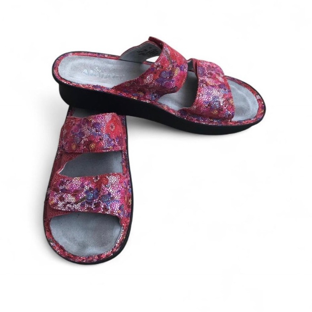 Alegria Women US 9.5 10 Red Floral 40 CAM-138 Double Strap Slides Sandals NICE!!